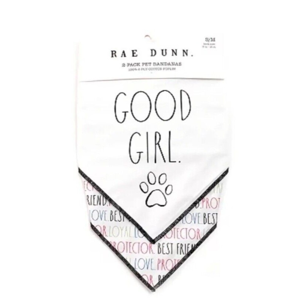 Rae Dunn 2 Pack Pet Bandannas “Good Girl” Size SM/MED 100% Cotton, new with tags